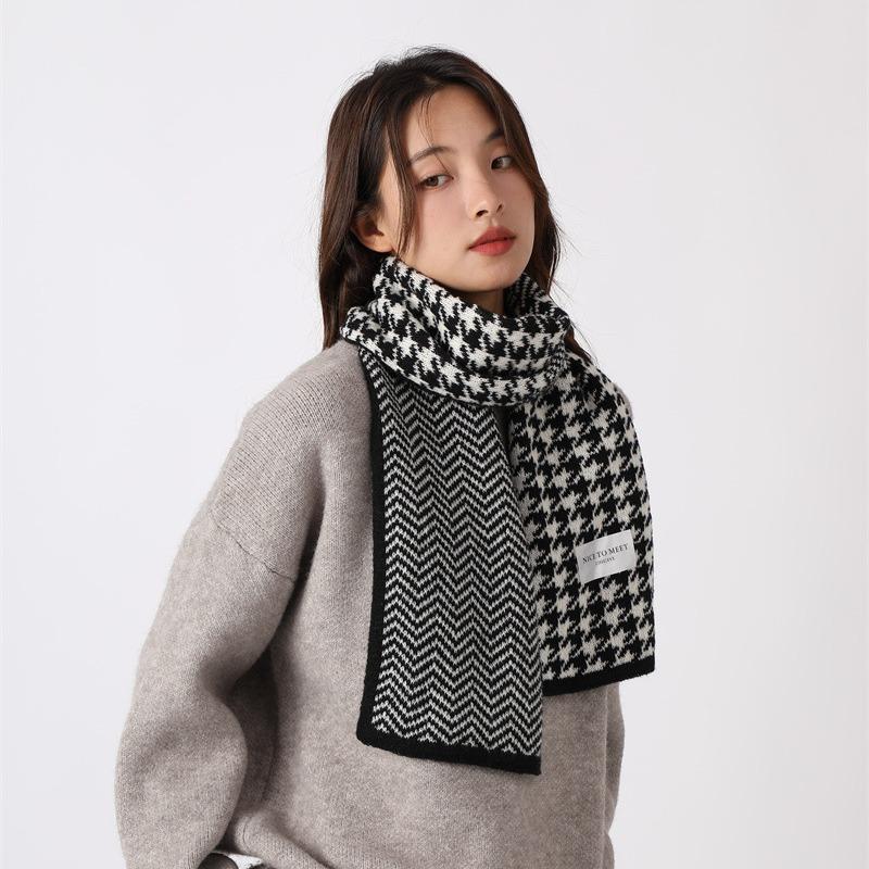 Panama Women's Autumn and Winter Checkered Knitted Wool Scarf Thickened Warm Neck Fashion Luxury Brand H129