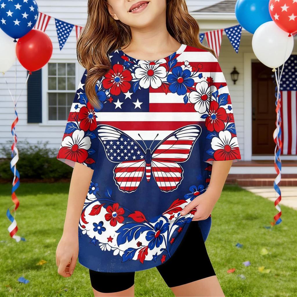 Kids Independence Day Print Round Neck Short Sleeve Casual T-shirt