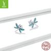 Blue Oil-Dripping Dragonfly Stud Earrings, Niche Temperament Insect S925 Silver Earrings Bse455