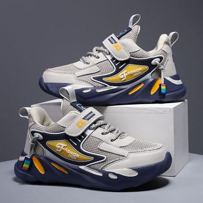 Boys' Shoes, Sports Shoes, Spring and Autumn Running Shoes, Medium and Large Children's Mesh Leather Casual Shoes, Non-slip and Wear-resistant