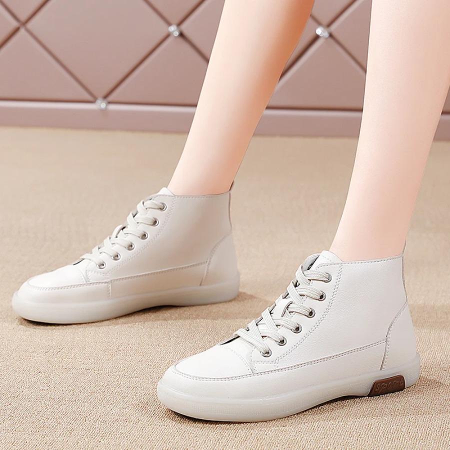 Women s spring and autumn new short boots non-slip walking shoes casual flat leather high top fashion comfortable women s shoes 35 бежевый 5383₽