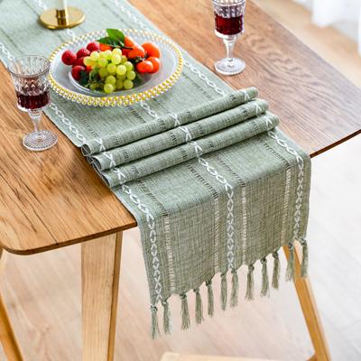 Green Boho Table Runner Rustic Home Decor Table Runner Rustic Piano Dust Cover Soft Handmade Tassels for Dining Kitchen Coffee Party Dresse