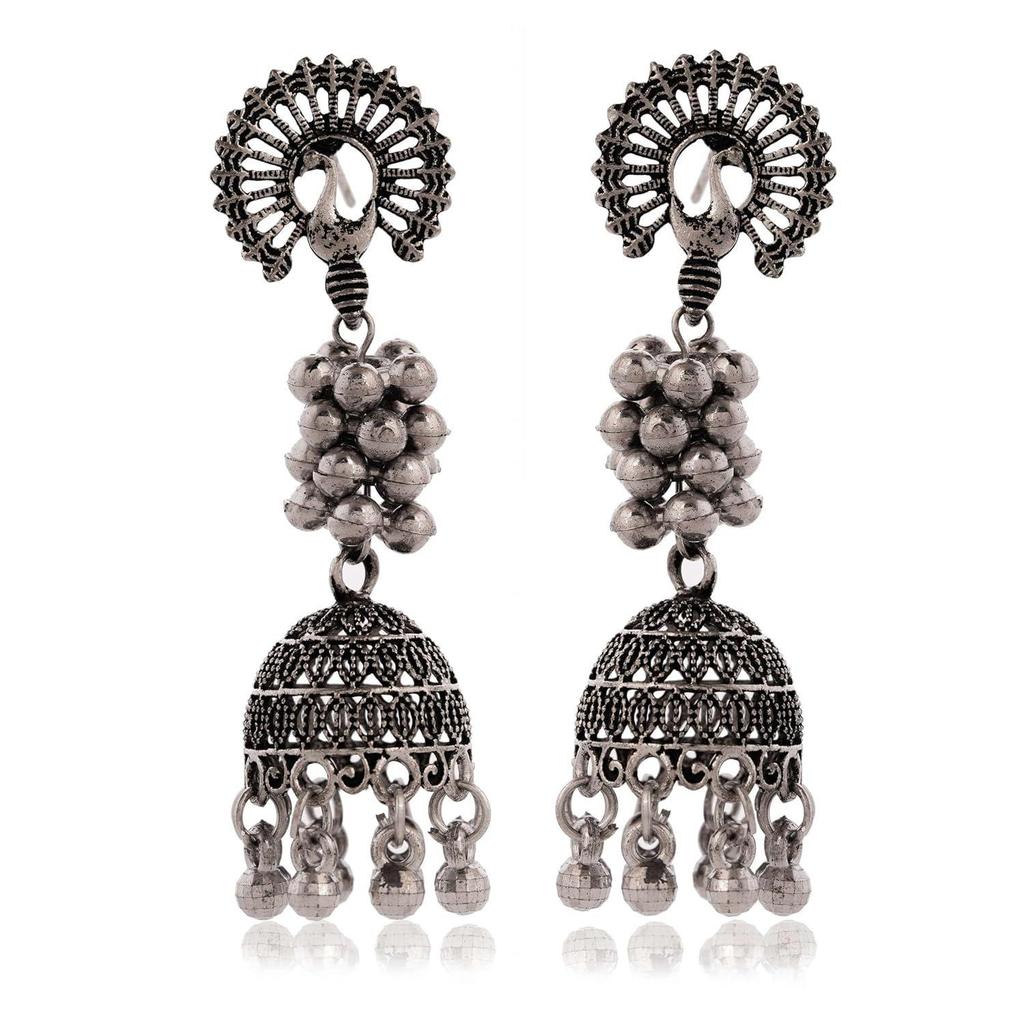 Handmade Traditional Jhumki with Moon and Flower Motif Chandbali Design Ethnic Jhumki Earrings for Women and Girls