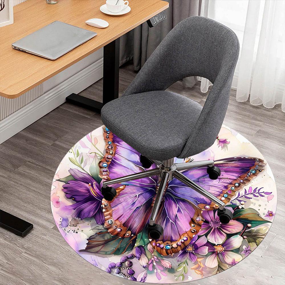 

1PC Butterfly Flowers Office Round Area Rug, Under Office Chairs Bedroom Living Room Home Decor, Carpet for Office -1110012 80cm by 80cm
