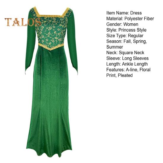 Princess Style Dress Stage Show Performance Cosplay Costume Dress Floral Print A-line Long Sleeve Maxi Dress Square Neck Wedding Graduation Cocktail