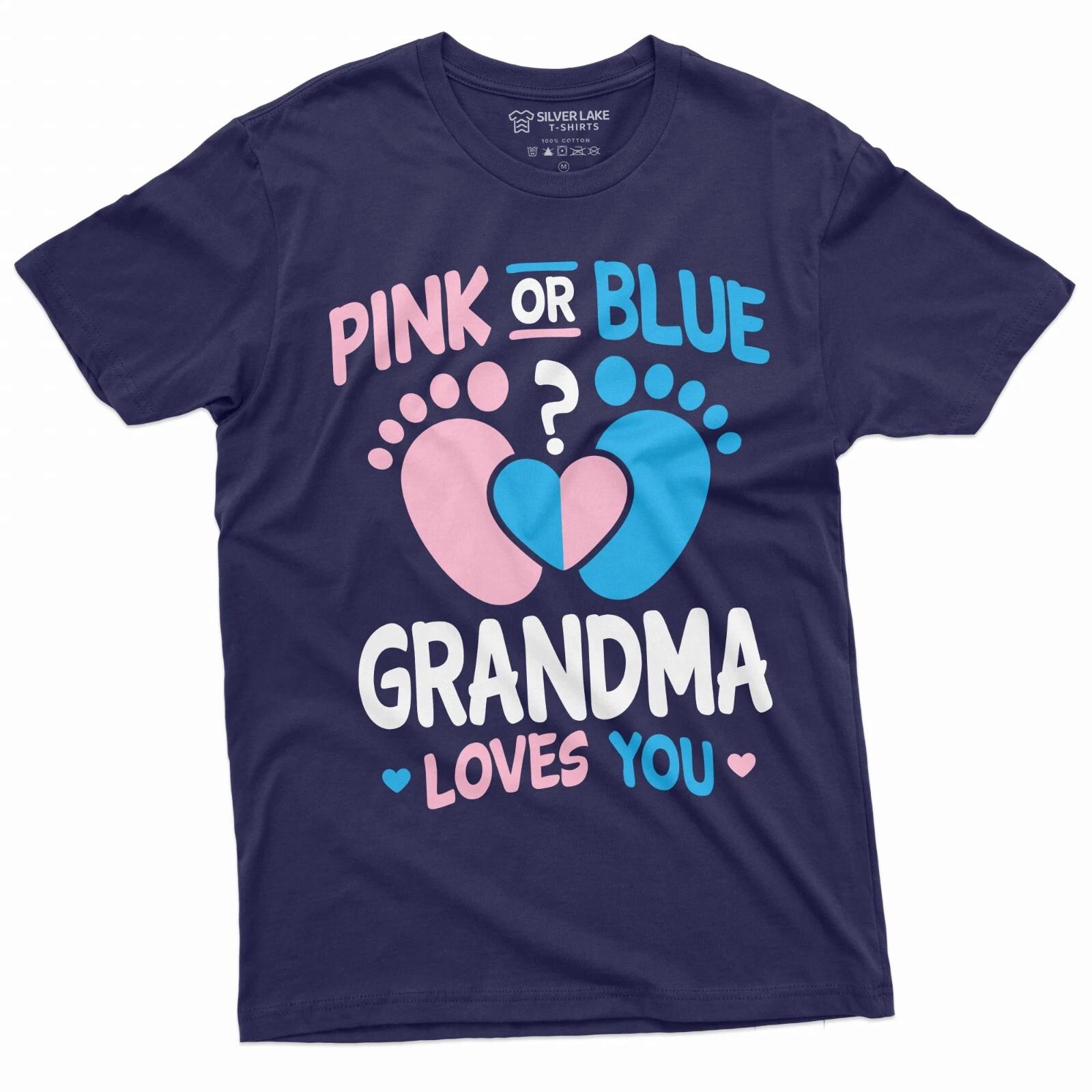 Pink Or Blue Grandma Loves You Tee Gender Reveal T-Shirt Girl Or Boy T Shirt L