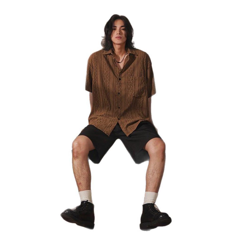 Men's Japanese Retro Ethnic Style Hollowed-Out Short-Sleeve Shirt