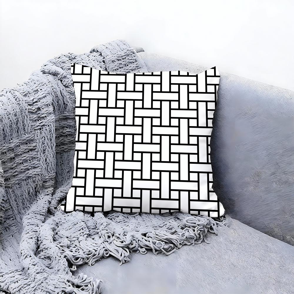 Clean Minimal White Geometry Cushion Cover Premium Comfort Reversible Pillow Cove Two In One Design for Any Room Car Interior