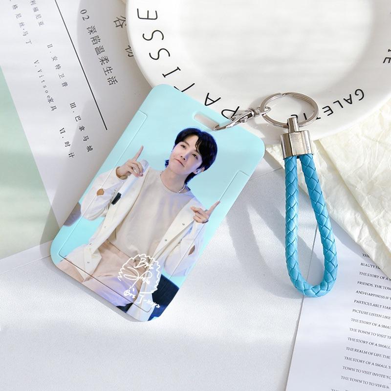 BTS Sliding Photocard Holder, Protective ID Badge Card Case with Braided Keychain Strap, Student Campus Bus Meal Card Protector Merch for ARMY