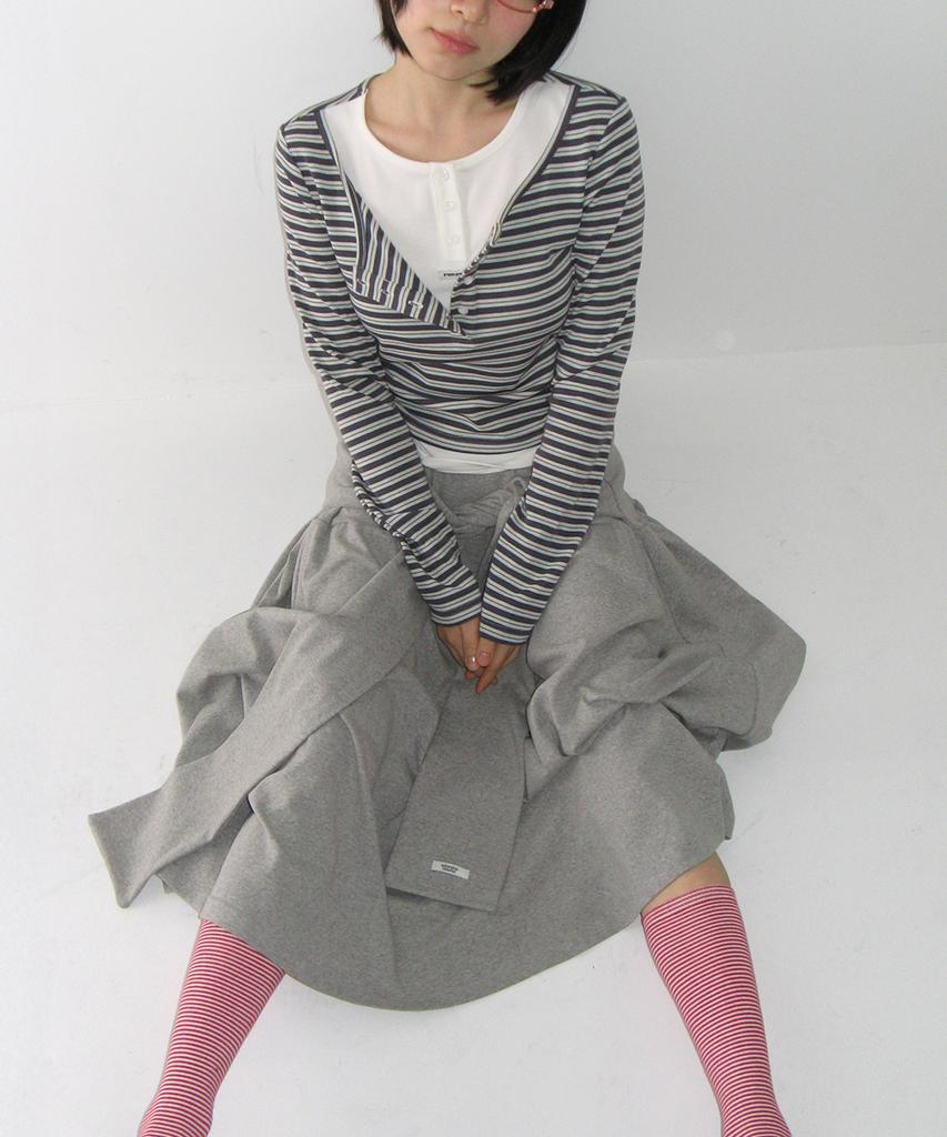 RONRON Strap Knot Long Skirt Gray