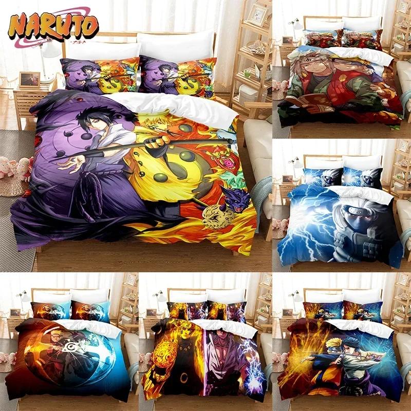 Naruto Bedding Set Quilt Cover Uchiha Sasuke Pillowcase Anime Kakashi Decor Bed Spead Bedroom Duvet Cover Bedding Suit Kids Gift