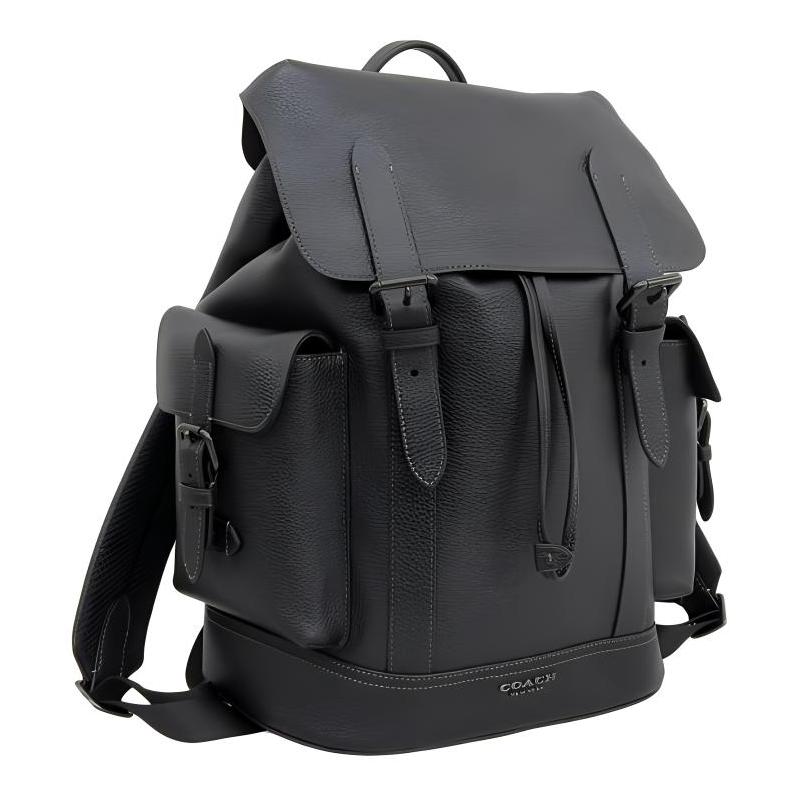 COACH Hudson 30 Flap and Drawstring Closure Calf Leather Backpack Large Men's Black