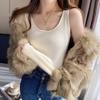 Women's Winter 2025 Fleece-Lined White Knitted Vest with Camisole Base