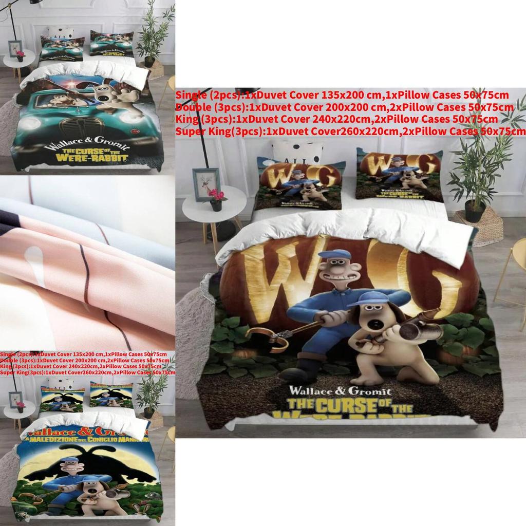 Wallace And Gromit Pattern Print Bedding Set With Multisize Options For Bedroom Use