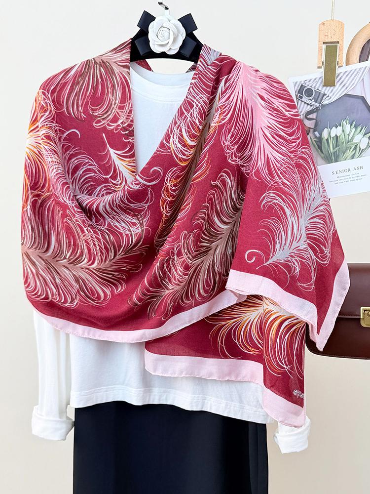 Elegant Women Retro Beach Silk Scarf Wrap Shawl Print Lady Sunscreen Bandanas Hijab Mujer Boho Scarve Pareo Casual Korean New