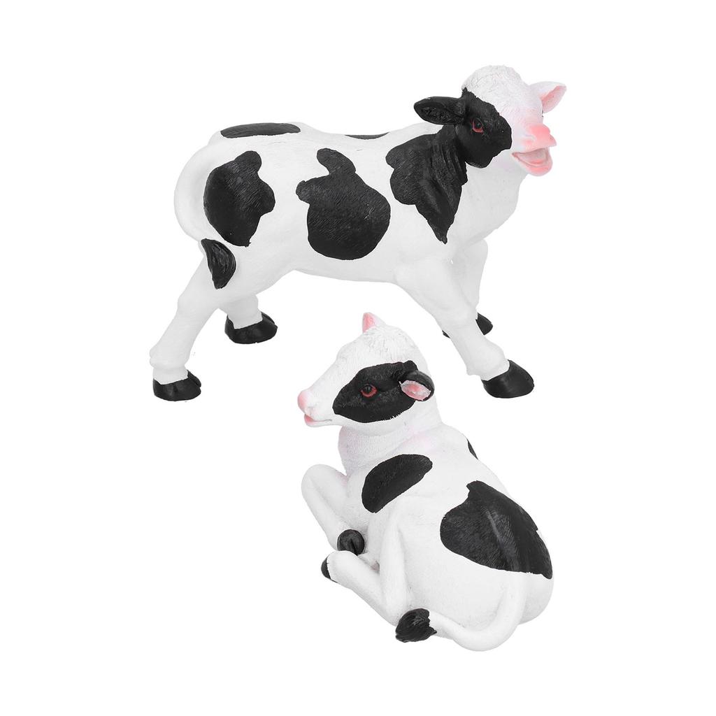 2pcs Cows Figurine Resin Animal Sculpture Crafts Miniature Garden Ornament Gardening Bonsai DecorationsM