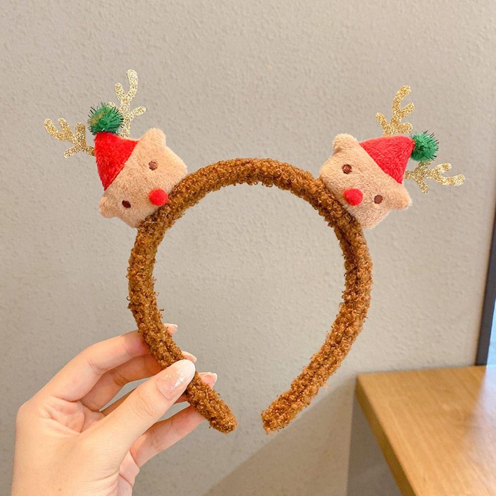 

Christmas Decoration Christmas Headband Elk Hair Hoop Santa Antlers Headband Reindeer Red Bowknot Plush Bow Red Hair Band Girl