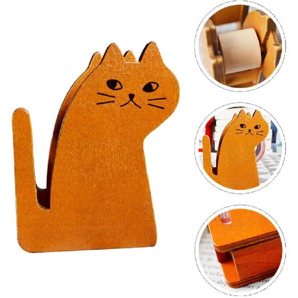 Adorable Cat Shaped Tape Dispenser, Retro Wooden Tape Cutter, Brown, 3.42x2.36x1.18 Inch, Perfect for Desk, Office, Home, Gift Wrapping, Kids, and
