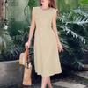 ZANZEA Women Casual Round Neck Ruffles Splice Sleeveless Dress
