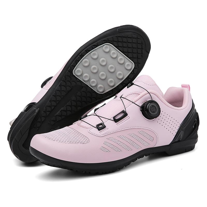 Chaussures de Vélo VTT Femme Chaussures à Pédales Plates Chaussures de Vélo Baskets de Vélo de Route Vitesse Chaussure à Crampons Spd avec Chaussure de Vélo de Montagne rose