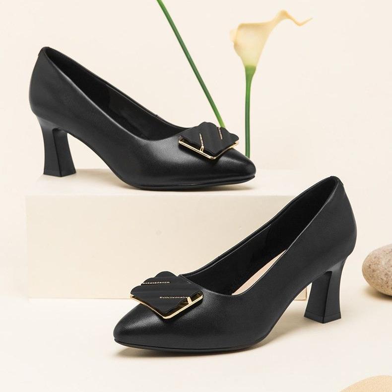 Coarse Order Shoes for Women Versatile In Spring and Autumn Pointed Toe Mid Heeled Work Shoes