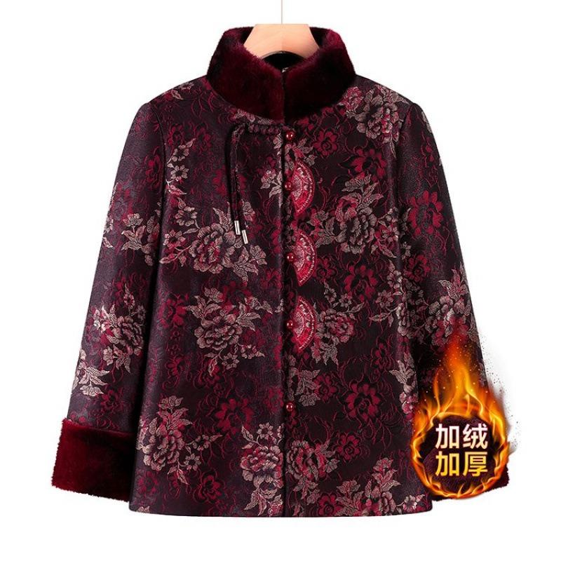 Grandma Winter Velvet Padded Coat Old Lady Tang Coat Thickened Warm Elderly Padded Coat Mother Padded Jacket