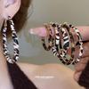 Silver Needle Leopard Print Leather Teardrop Hoop Earrings - Retro High-End Women’s C-Shape.