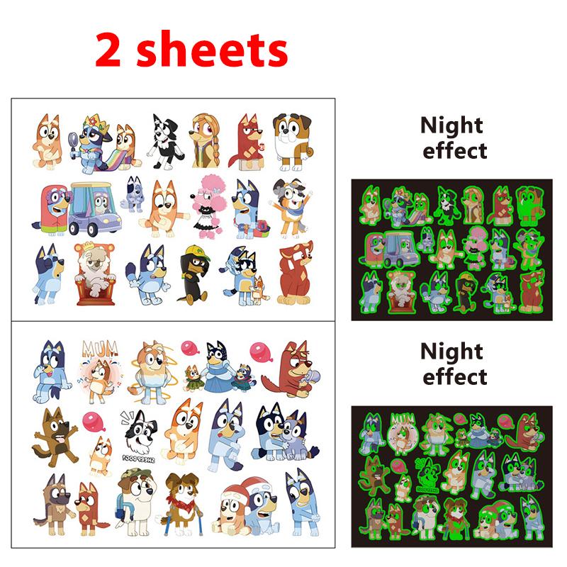 Bluey Bingo Temporäre Tattoo Aufkleber Blauer Hund Anime Actionfiguren Cartoon Dekoration DIY Aufkleber Kinder Geburtstag Spielzeug