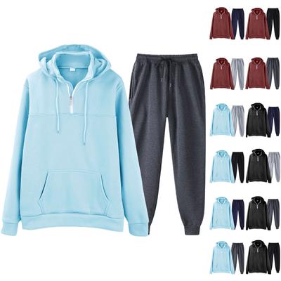 Einfarbiges, gepolstertes Langarm-Sweatshirt-Set für Herren mit langen Hosen und Stehkragen, Kapuzen-Sport-Sweatshirt + Jogginghose