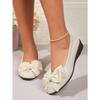 Plus Size Flat Casual Single Shoes Women's Suede Bow Round Toe