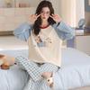 Women's Korean Fashion Long Sleeve Plaid Pajamas: Spring, Autumn, and Winter Casual Homewear Set for Indoor & Outdoor Wear.
