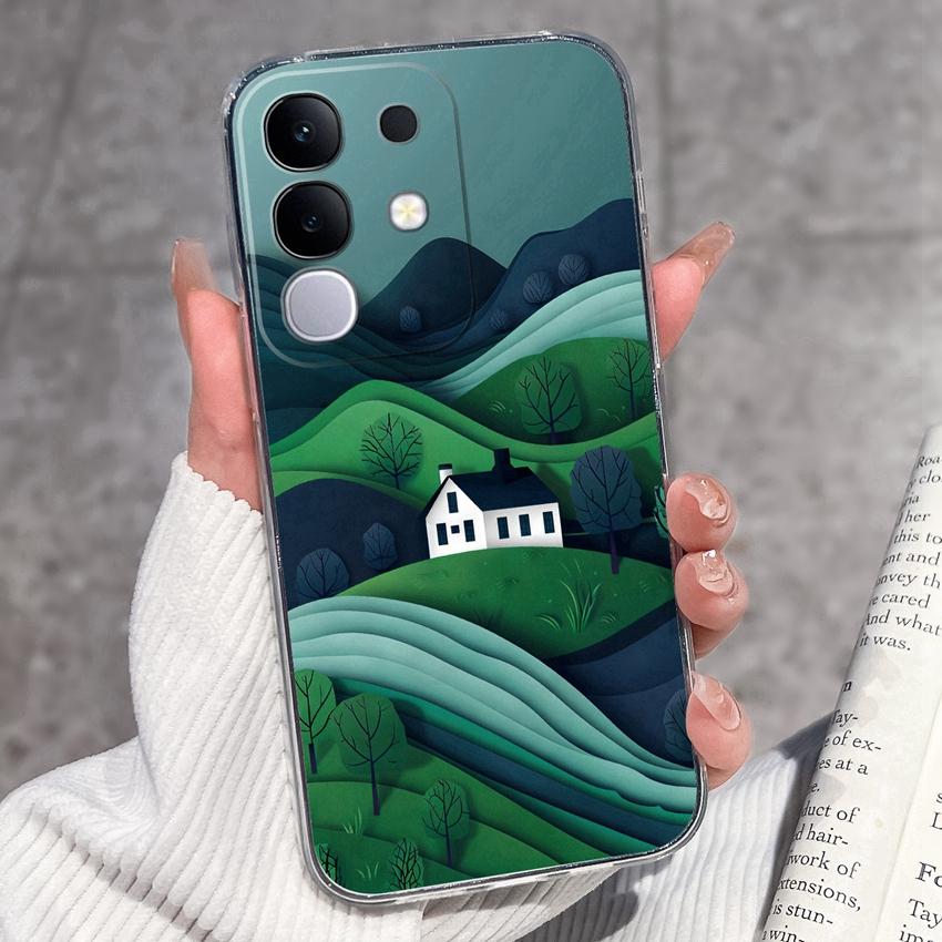 Shockproof Silicone Phone Cases For Vivo Y29 Y29s Y28 Y27 Y27t Y22 Y22s Y21 Y21e Y21s Y20 Y20i Beautiful Lavender Pattern Clear Covers For Vivo Casing