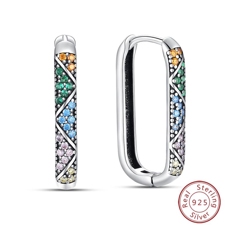 Original 925 Sterling Silver Inlaid Sparkling Zircon Rainbow Earrings For Women Fashion Birthday Party Jewelry Gifts