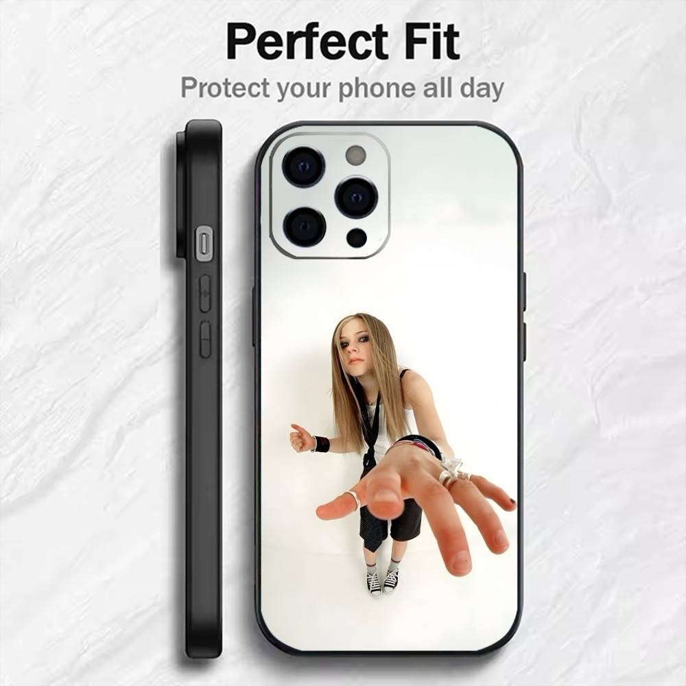 AV Pop-Punk Queen Avril Phone Case For iPhone17,16,15,14,13,12 Plus,Max Soft Silicone Black Cover