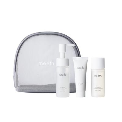 Meeth Starter Set Skin Care Set with Original Pouch (Cleansing/Facial Cleanser/Lotion) 3-Piece [Trial Set/Travel/Pore Care/Lotion]