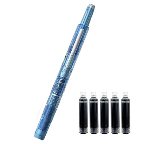 Zatahovací plnicí pero 0,38 mm Černý inkoust Jemný hrot Sada per s průhledným tělem a 5 inkoustovými náplněmi pro kaligrafii, psaní deníku, čmárání, skicování