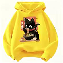 Vintage Ramen Katze Hoodie Manga Kinder Katze Kinder Sweatshirt Niedlicher Kapuzenpullover für Jungen Mädchen Herbst Winter Freizeit Kapuzenpullover
