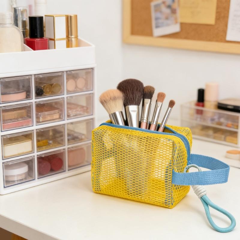 Functional Clear Meshes Cosmetic Pouch Makeup Organizers For Women Compact Size Fit Makeup Brushes And Personal Care Items