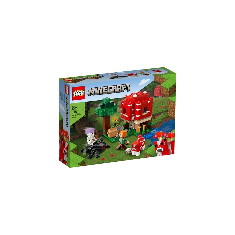 LEGO Minecraft Mushroom House Building Set 21179 for Kids Ages 8-10, Creative Toy for Boys and Girls