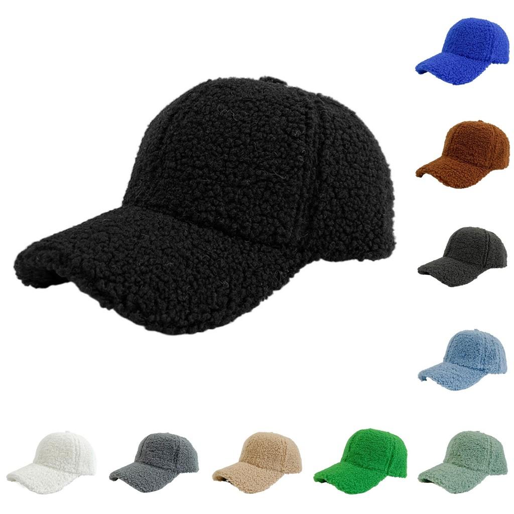 Lamb Womens Wool Baseball Cap Fleece Pure Color Warm Outdoor Winter Autumn