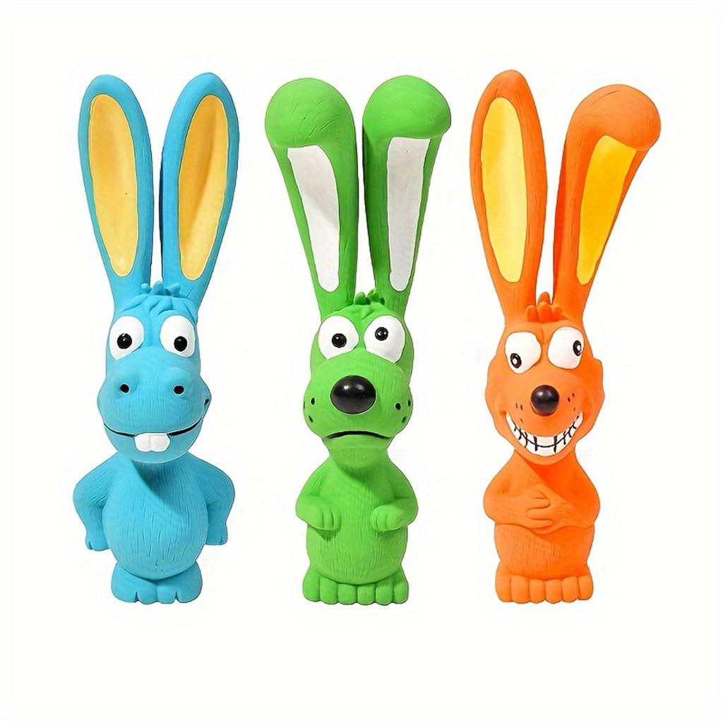 Latex Squeaky Dog Toys, Long-Eared Animal Design, Natural Rubber Chew Toys For Teeth Cleaning And Interactive Play