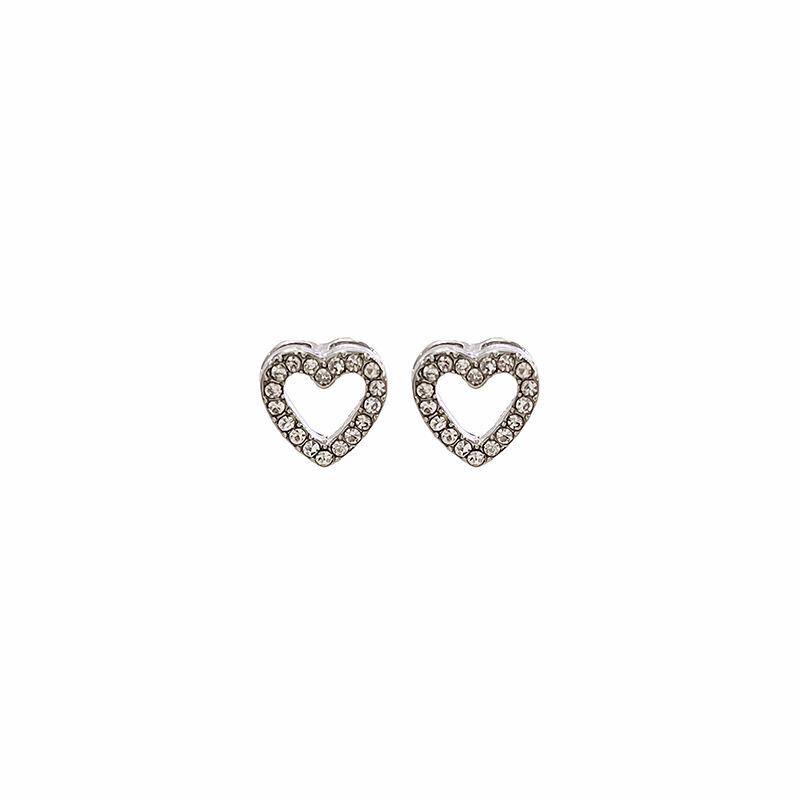 Silver Needle Heart-Shaped Diamond Studs - Trendy, Cool, and Sweet Earrings