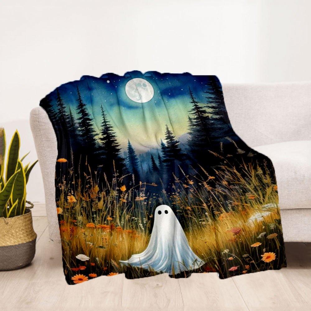 "Spooky Night Ghost Wall Art Print - Halloween Decor"Blanket Flannel Throw Blanket for Sofa, Bed, Travel, Camping, Office, Couch, Chair, And