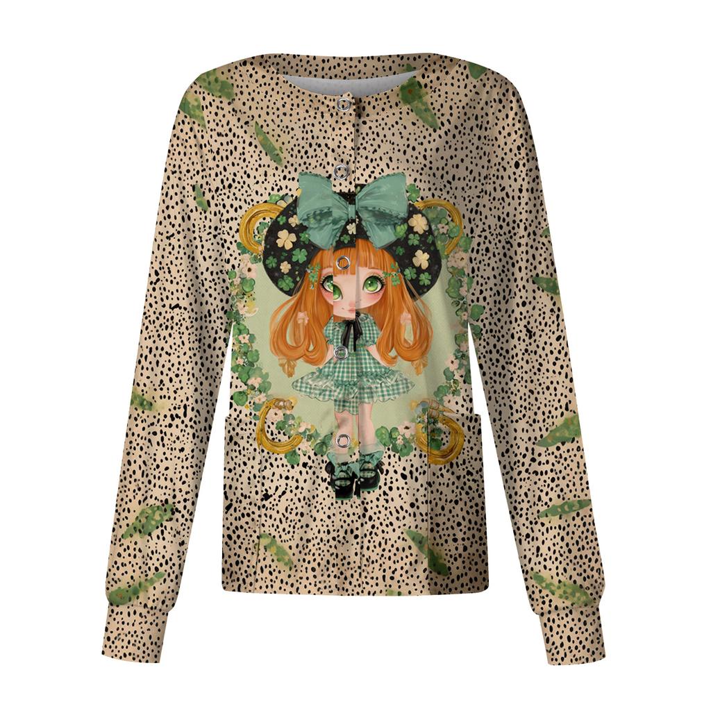 Women's Casual Long Sleeve Single Breasted Printed Dry- Top