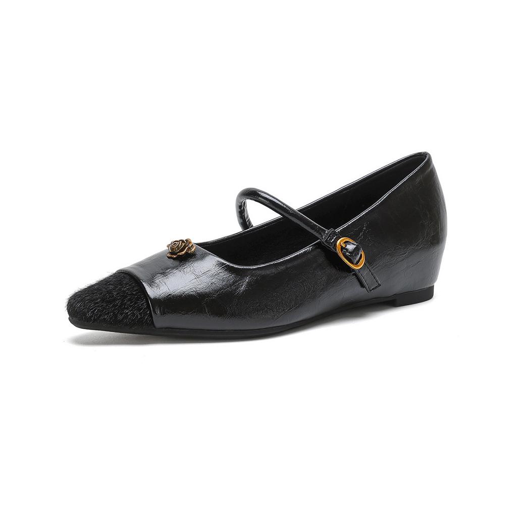 New Model277-5 Inner Height Increase Single Shoes Women'S Small Fragrant Wind Camellia Flat Bottom With French Mary Jane Shoes