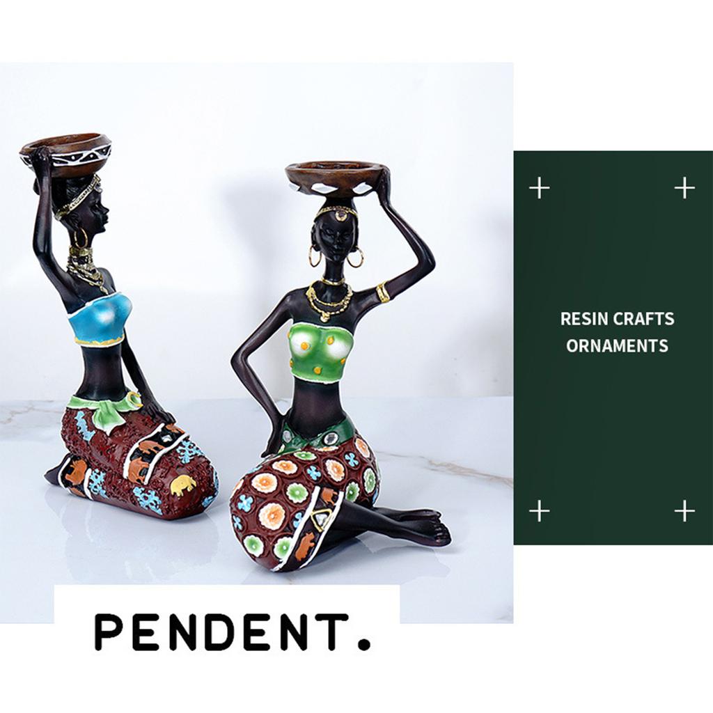 2 Stück Vintage Afrikanische Frauen Statue Kerzenhalter Harzfiguren Passend für Kerzen bis 3,5 cm Durchmesser