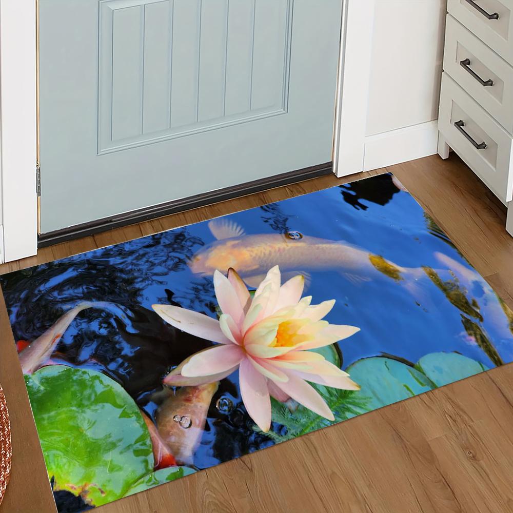 Koi-Fisch Seerose Teppich mit bunten Koi-Fischen Seerose Lotusblatt See Wasser Designs Matte für Schlafzimmer Heimdekoration