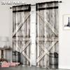 2Pcs Wooden Retro Barn Door Pattern Curtain Countryside Style Decorative Printed Light Filtering Curtain For Home Decor