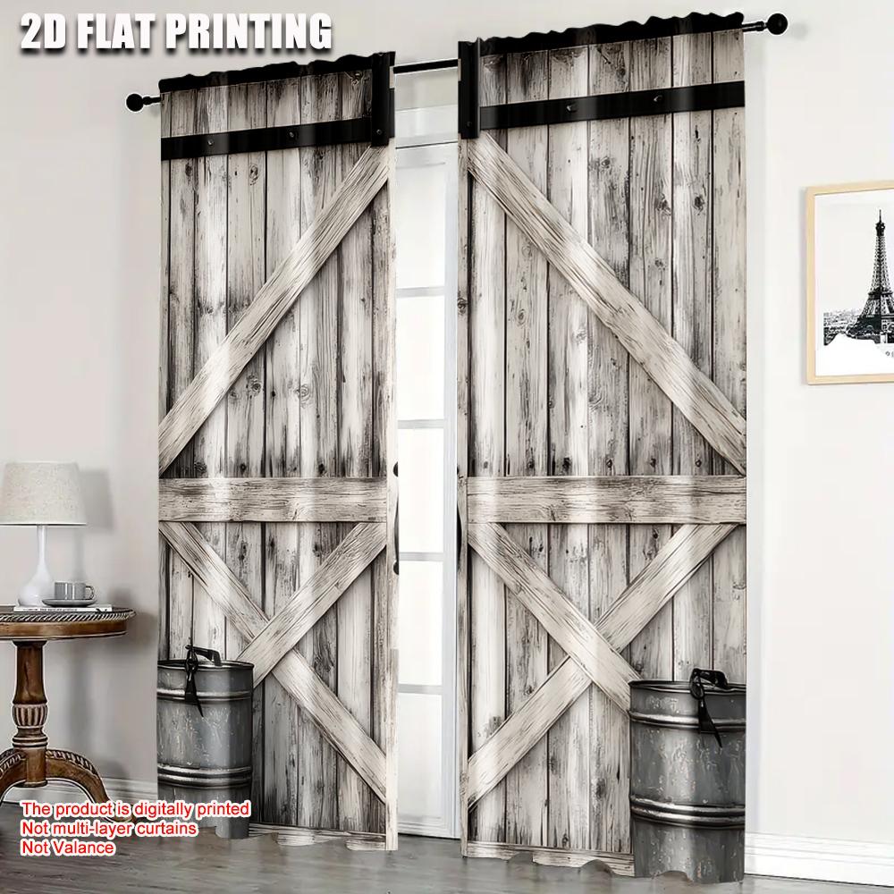 

2Pcs Wooden Retro Barn Door Pattern Curtain Countryside Style Decorative Printed Light Filtering Curtain For Home Decor 52.50×116.00 CM 2pcs