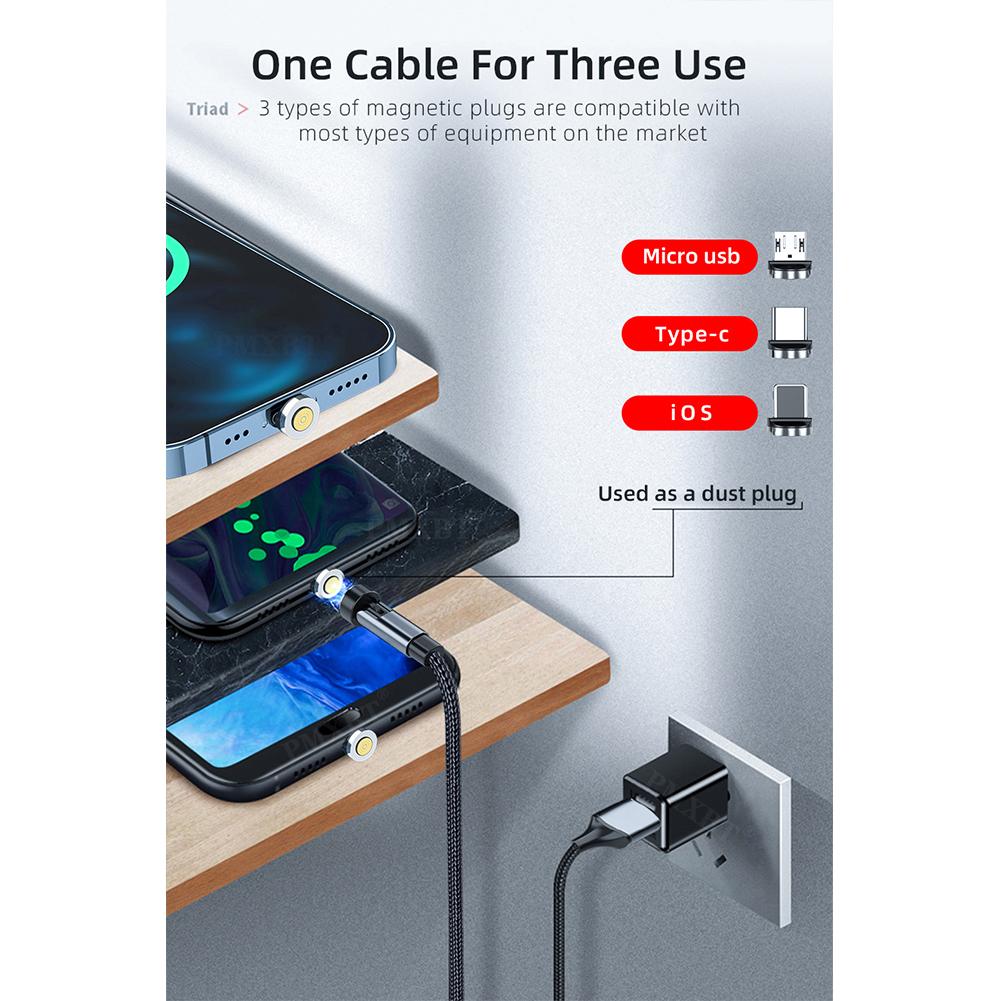 540-degree Rotating Magnetic Cable 3A Fast Charging Charger Usb Data Cable Compatible For Iphone Xiaomi Phone